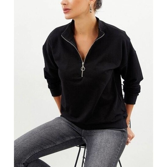 New with Tag! Stay Stylish with Milan Kiss Black Quarter Zip Sweatshirt - Size S - Picture 1 of 6